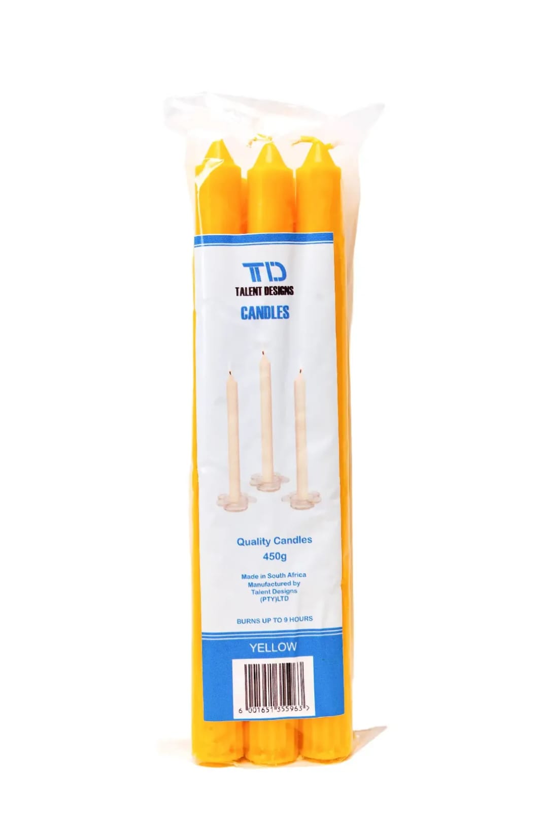 Yellow Fluted Candles 450g (Box: 20 x 6 Pack)